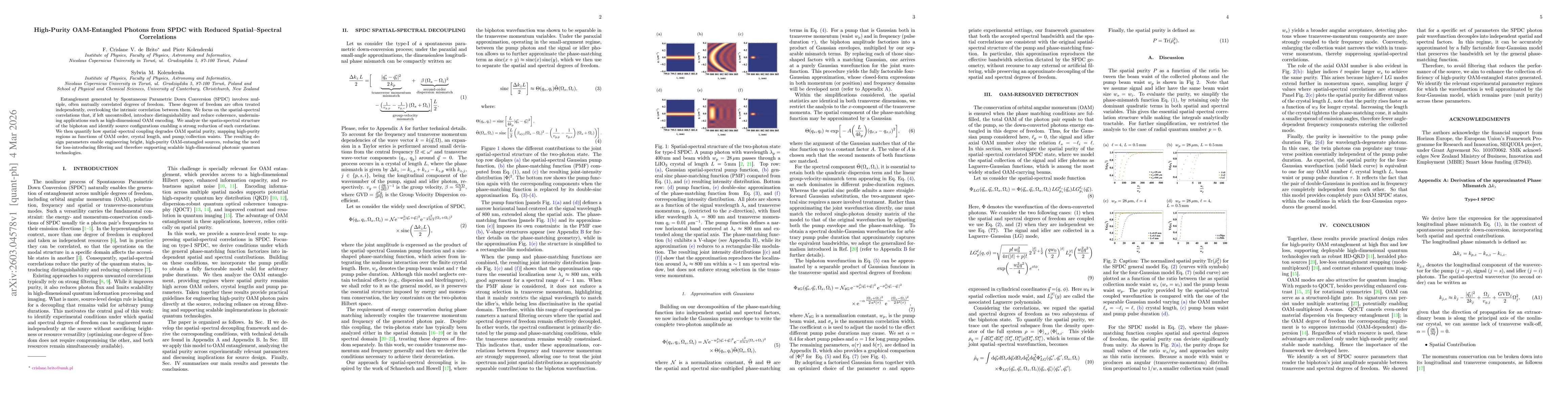 Thumbnail for High Purity OAM Entangled Photons from SPDC with Reduced Spatial Spectral Correlations