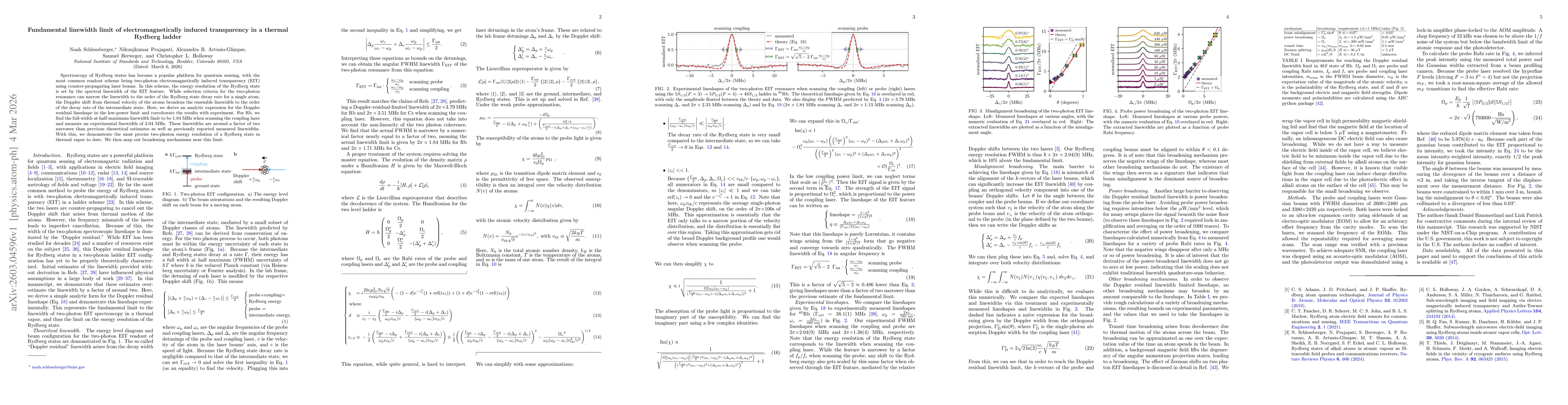 Thumbnail for Fundamental linewidth limit of electromagnetically induced transparency in a thermal Rydberg ladder