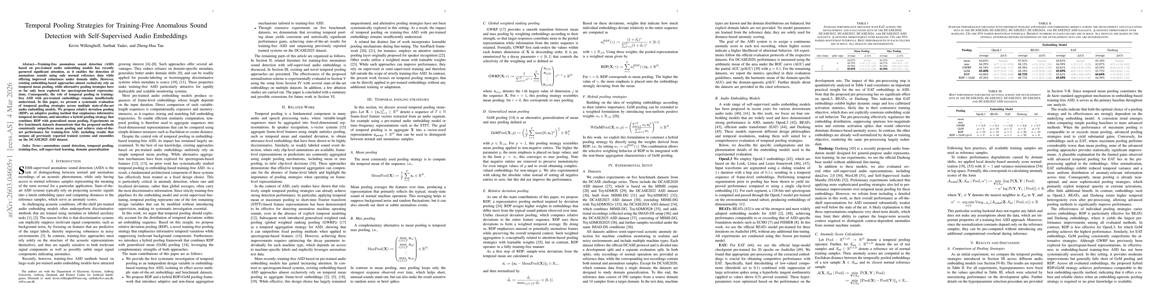 Thumbnail for Temporal Pooling Strategies for Training-Free Anomalous Sound Detection with Self-Supervised Audio Embeddings
