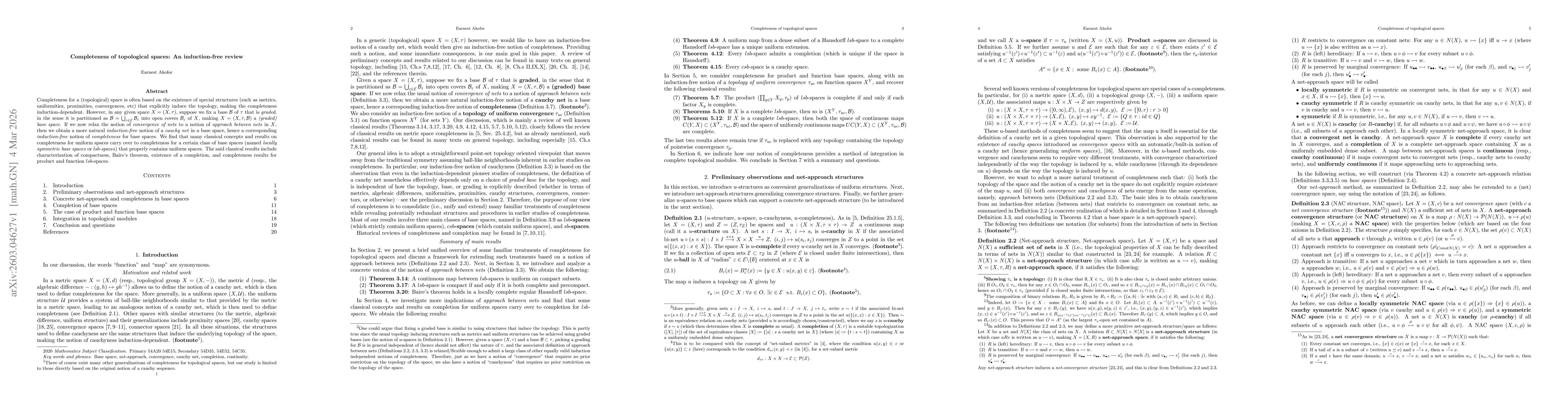 Thumbnail for Completeness of topological spaces: An induction-free review