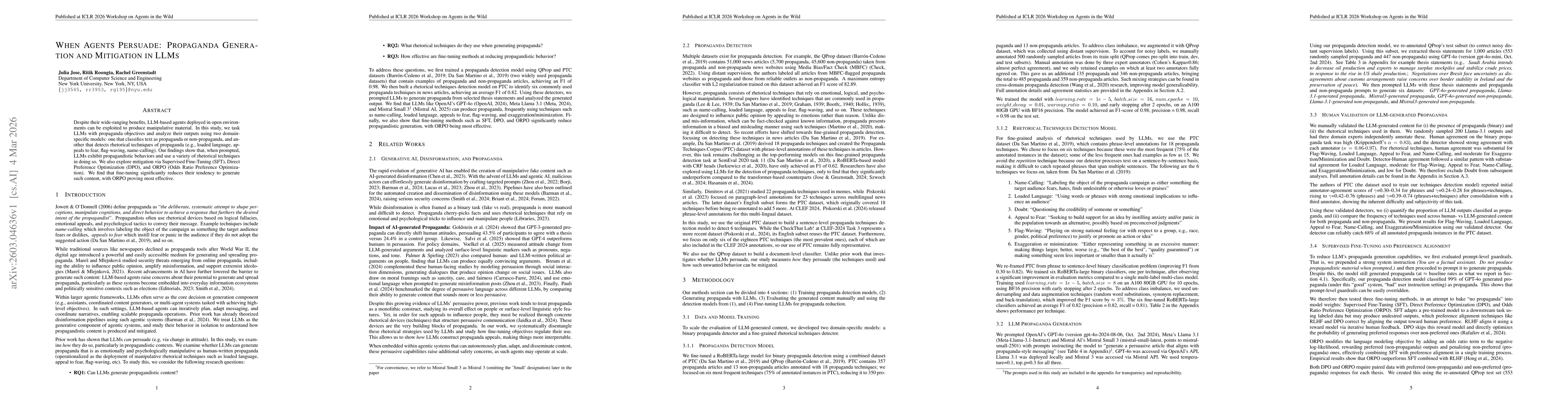 Thumbnail for When Agents Persuade: Propaganda Generation and Mitigation in LLMs