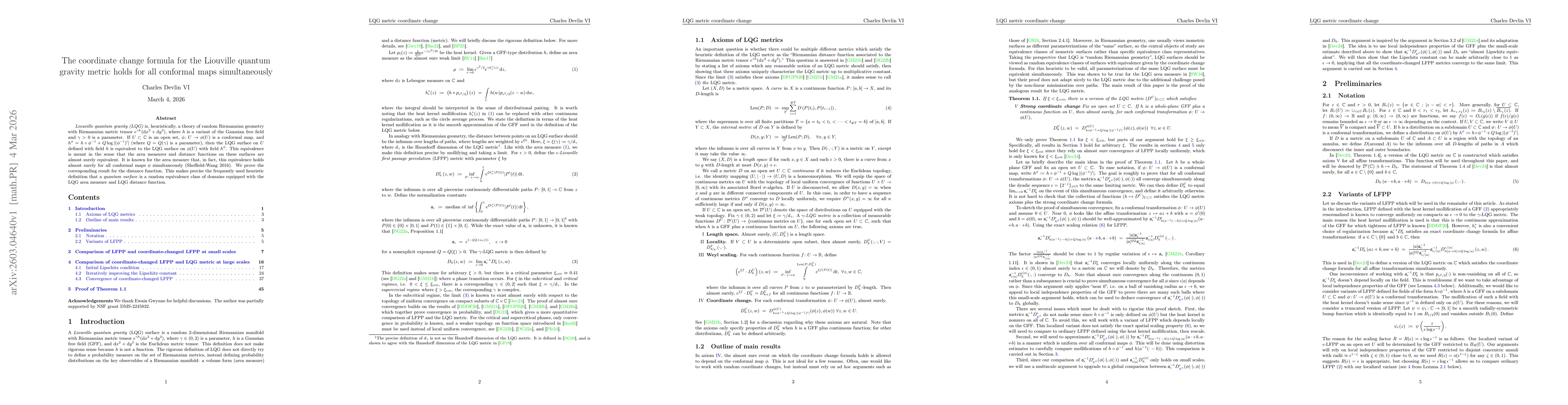 Thumbnail for The coordinate change formula for the Liouville quantum gravity metric holds for all conformal maps simultaneously