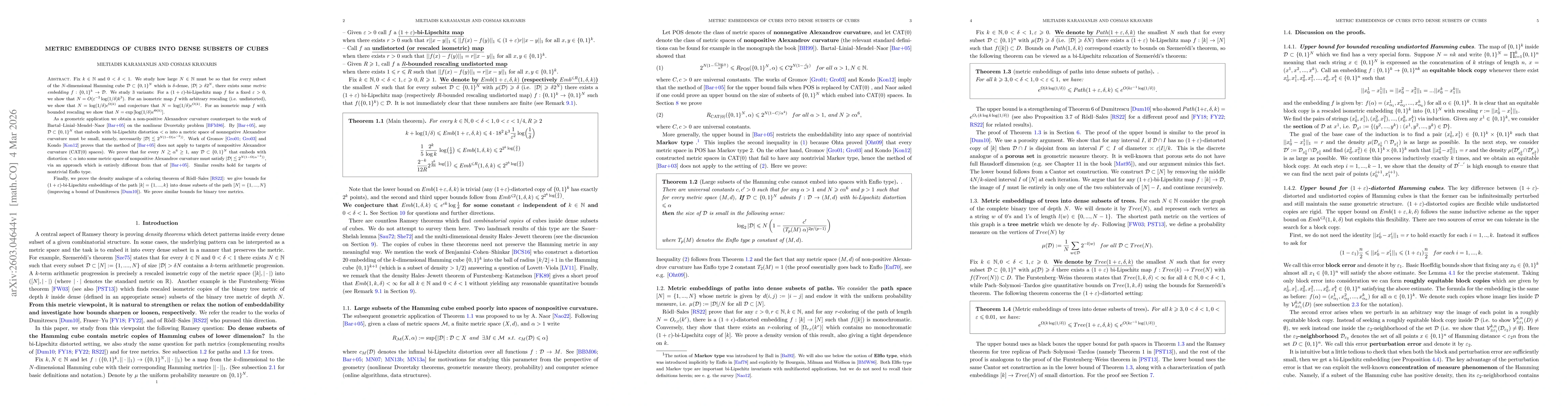 Thumbnail for Metric embeddings of cubes into dense subsets of cubes