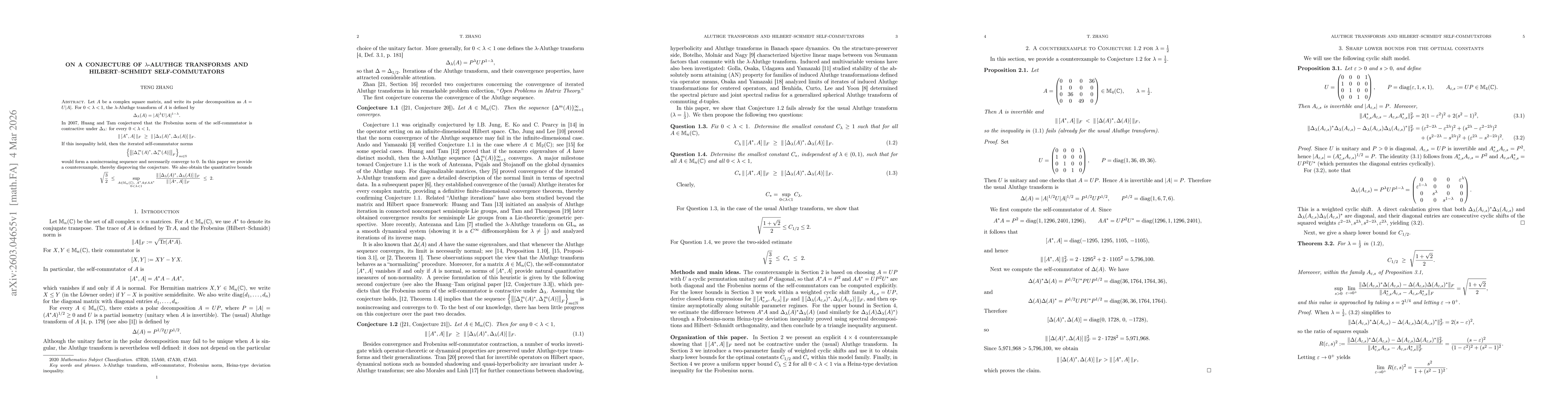 Thumbnail for On a conjecture of $λ$-Aluthge transforms and Hilbert--Schmidt self-commutators