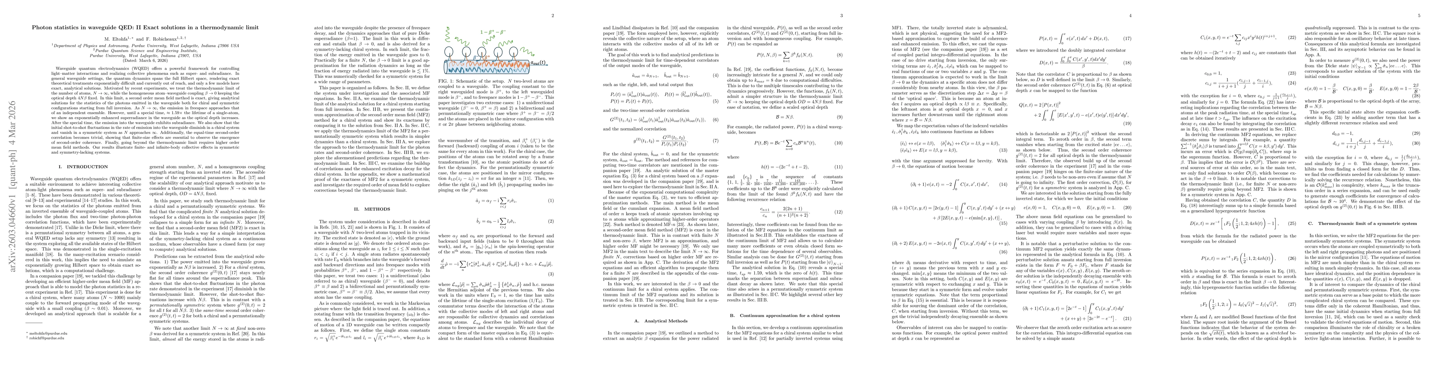 Thumbnail for Photon statistics in waveguide QED: II Exact solutions in a thermodynamic limit