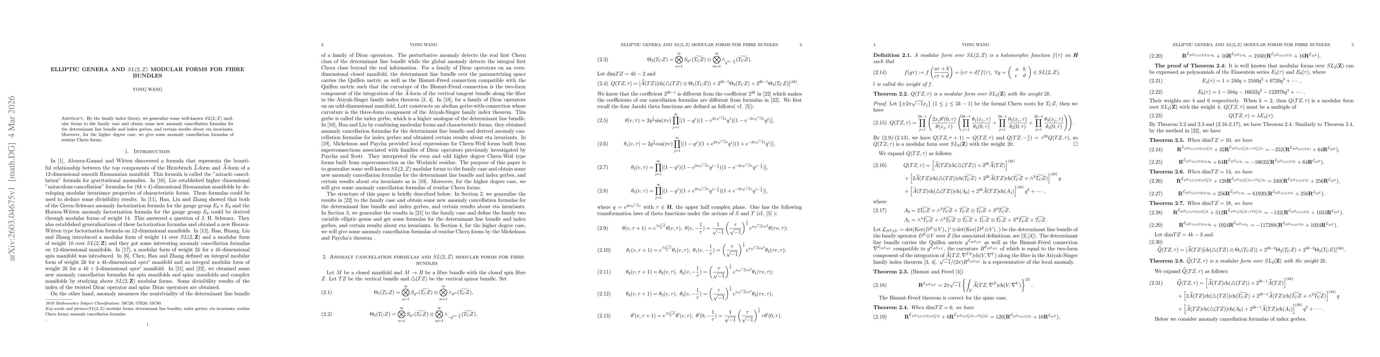 Thumbnail for Elliptic genera and $SL(2,Z)$ modular forms for fibre bundles