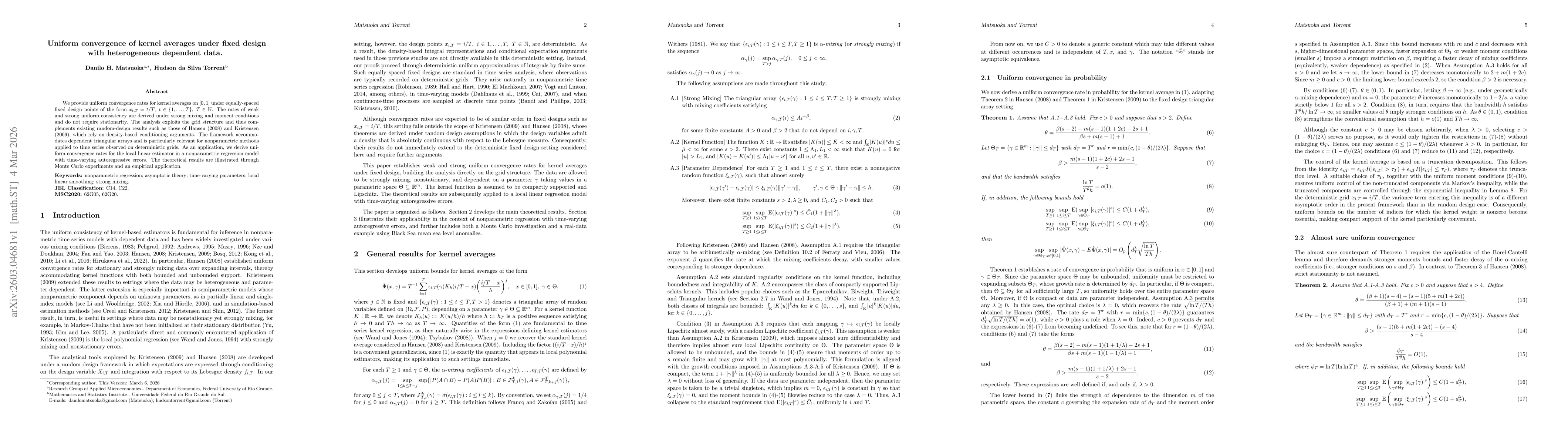 Thumbnail for Uniform convergence of kernel averages under fixed design with heterogeneous dependent data