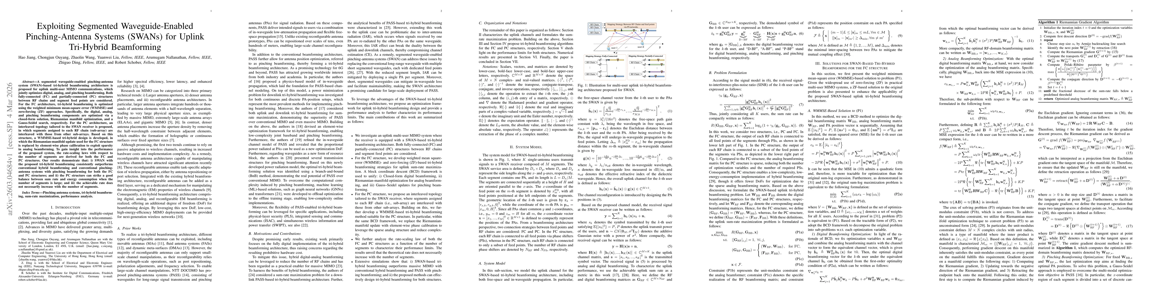 Thumbnail for Exploiting Segmented Waveguide-Enabled Pinching-Antenna Systems (SWANs) for Uplink Tri-Hybrid Beamforming