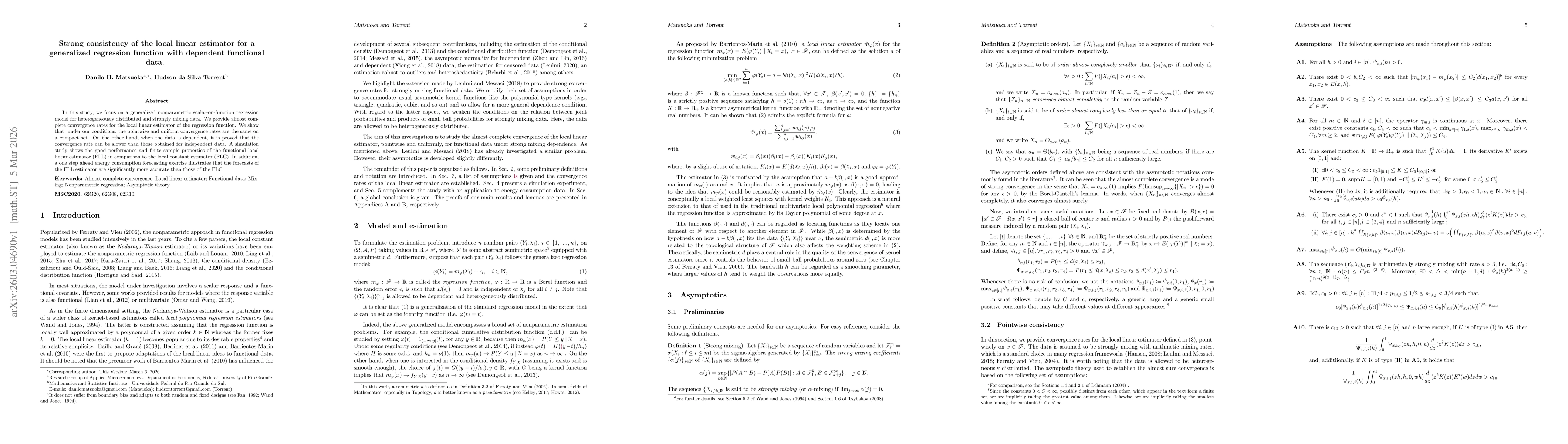 Thumbnail for Strong consistency of the local linear estimator for a generalized regression function with dependent functional data