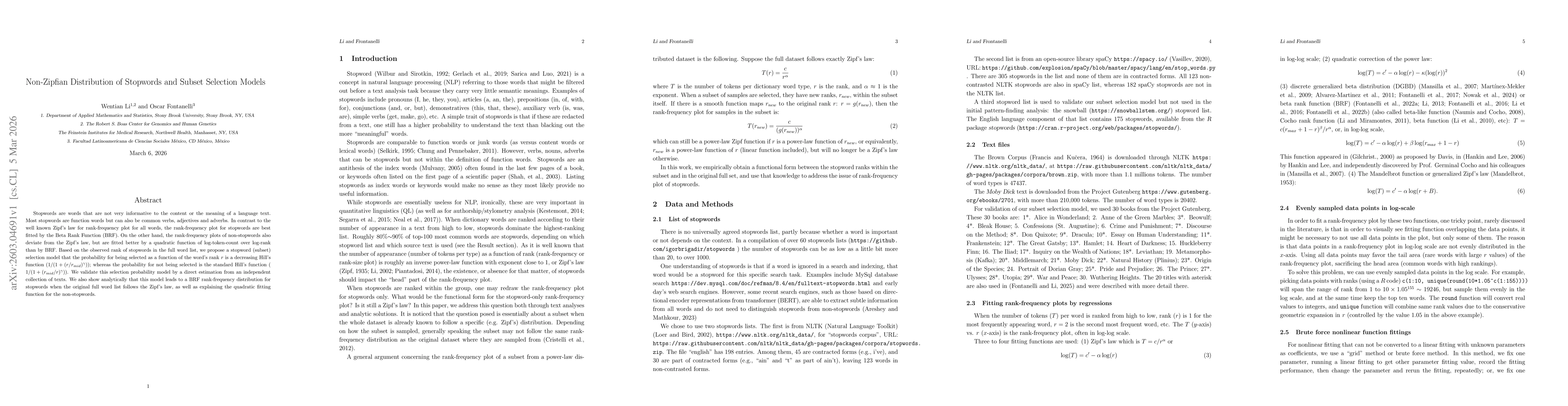 Thumbnail for Non-Zipfian Distribution of Stopwords and Subset Selection Models