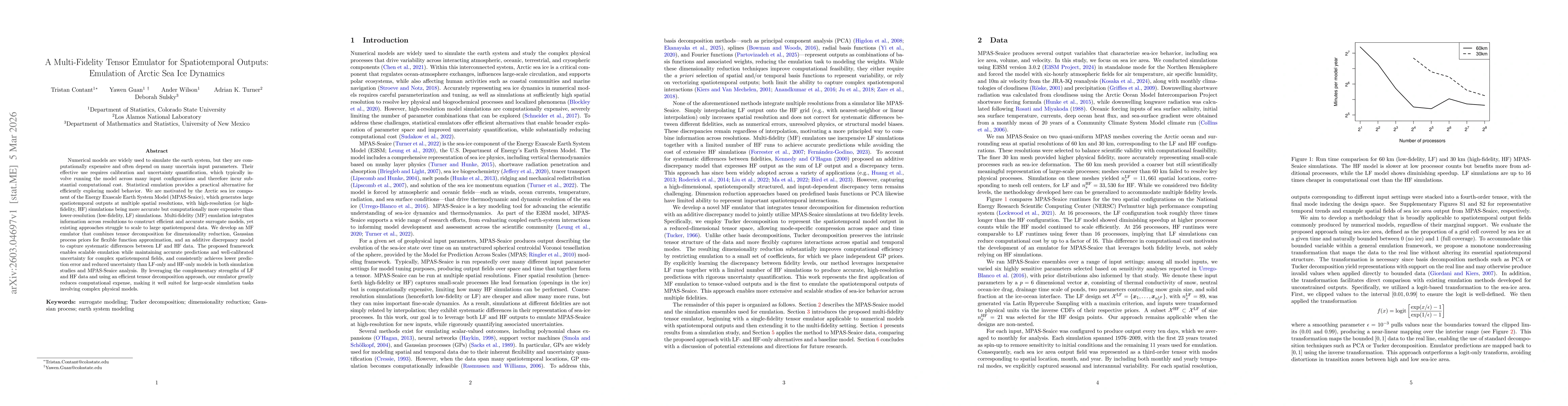 Thumbnail for A Multi-Fidelity Tensor Emulator for Spatiotemporal Outputs: Emulation of Arctic Sea Ice Dynamics
