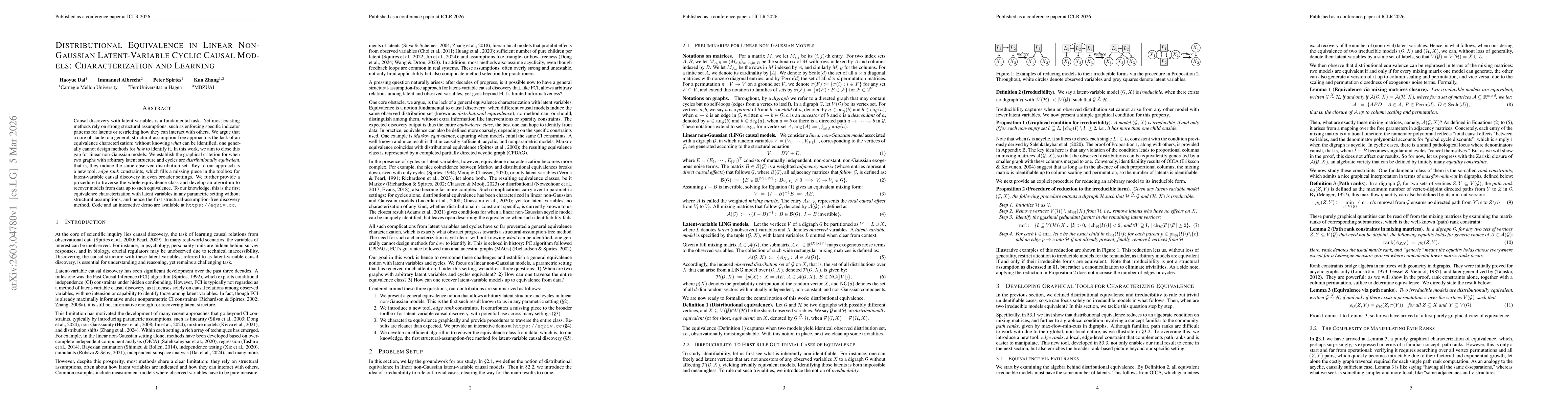 Thumbnail for Distributional Equivalence in Linear Non-Gaussian Latent-Variable Cyclic Causal Models: Characterization and Learning