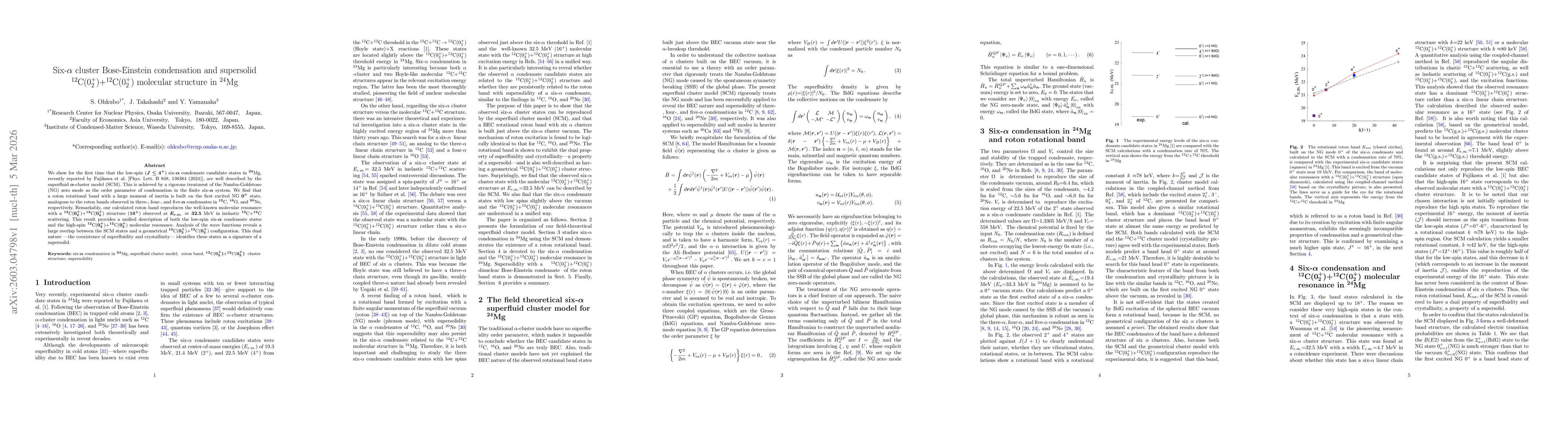 Thumbnail for Six-$α$ cluster Bose-Einstein condensation and supersolid $^{12}$C($0_2^+)$+$^{12}$C($0_2^+)$ molecular structure in $^{24}$Mg