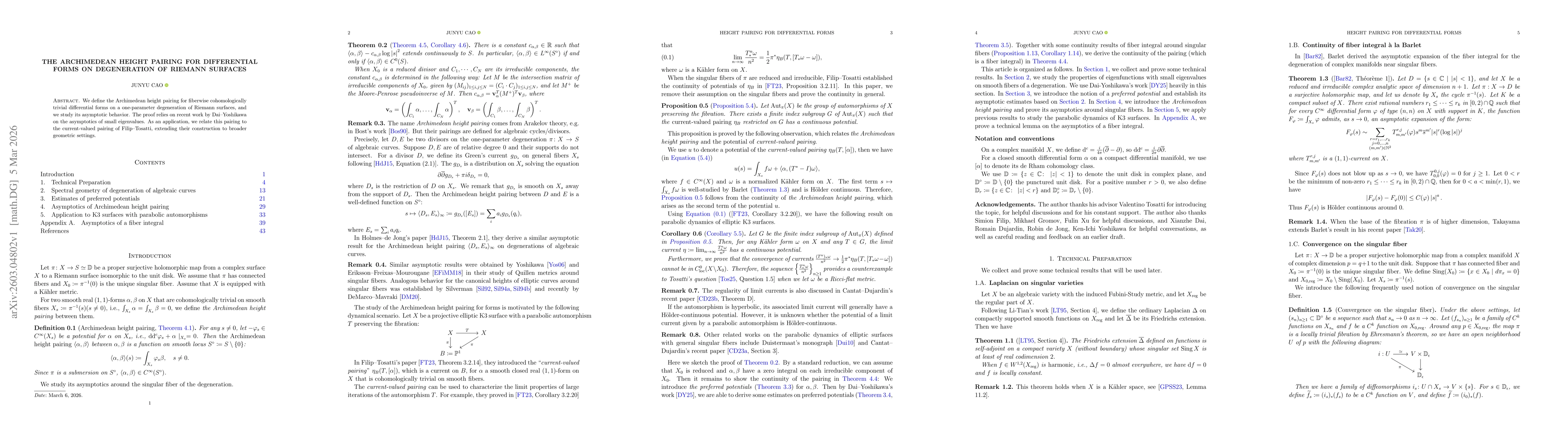 Thumbnail for The Archimedean height pairing for differential forms on degeneration of Riemann surfaces