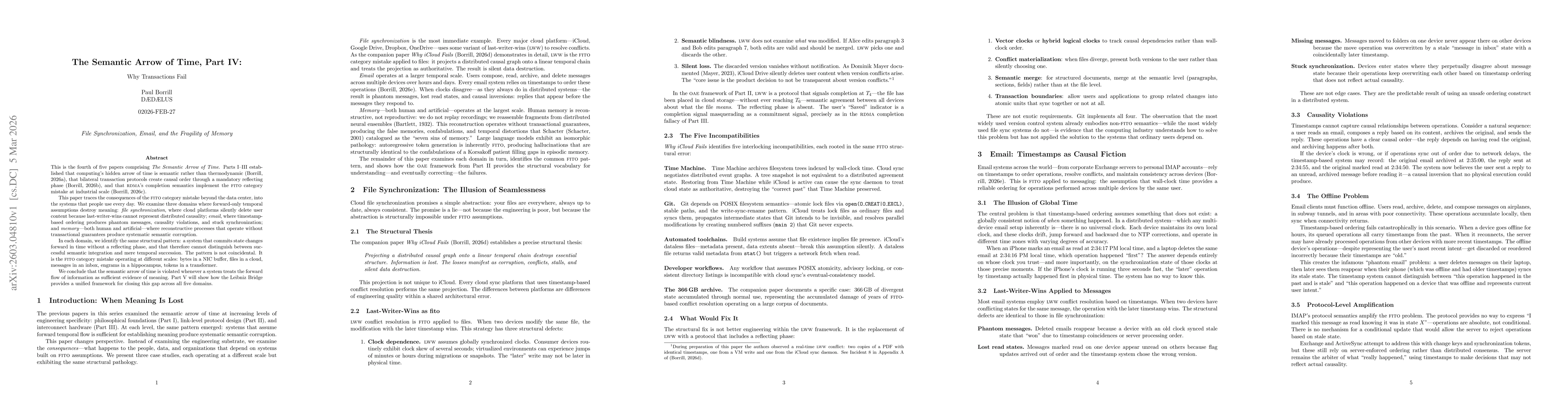 Thumbnail for The Semantic Arrow of Time, Part IV: Why Transactions Fail