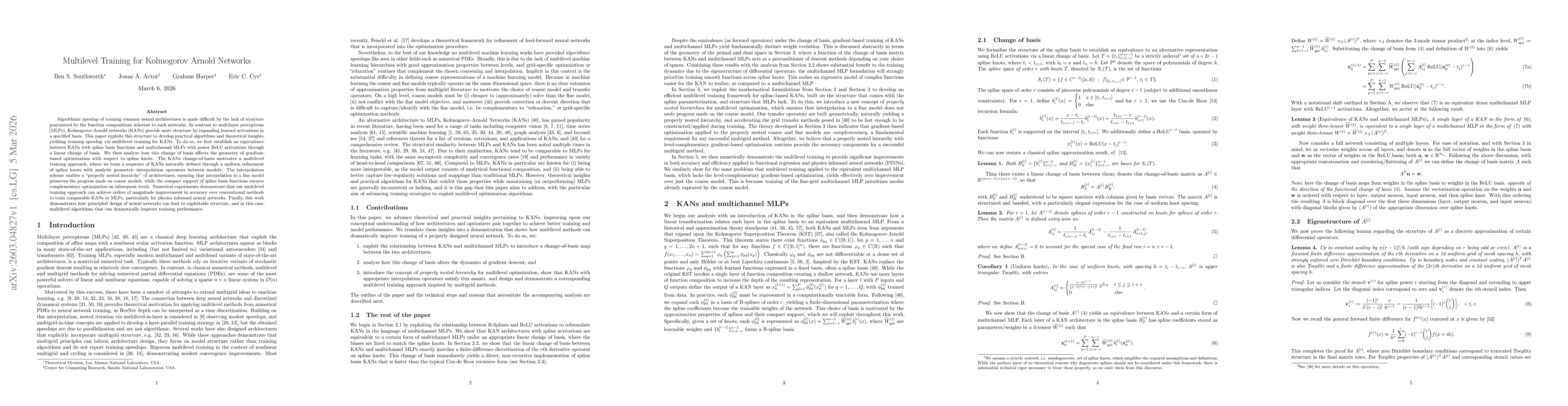 Thumbnail for Multilevel Training for Kolmogorov Arnold Networks