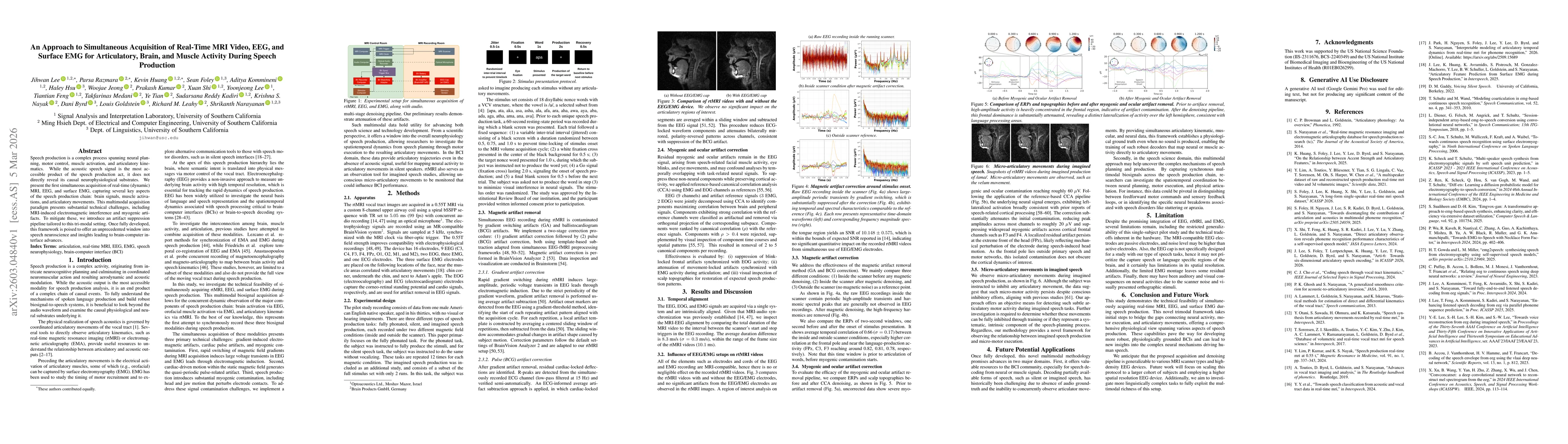 Thumbnail for An Approach to Simultaneous Acquisition of Real-Time MRI Video, EEG, and Surface EMG for Articulatory, Brain, and Muscle Activity During Speech Production