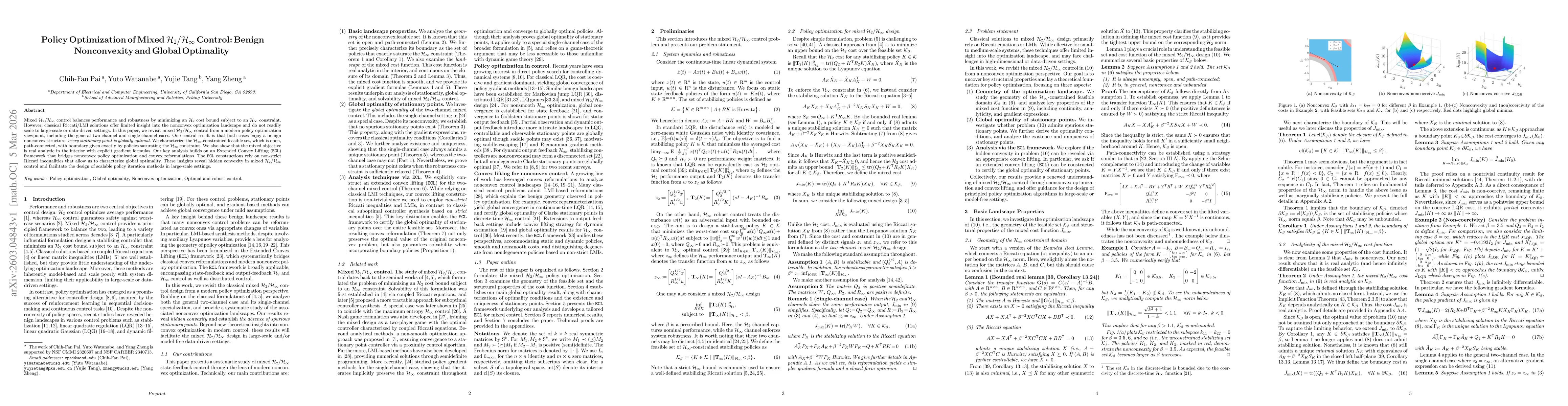 Thumbnail for Policy Optimization of Mixed H2/H-infinity Control: Benign Nonconvexity and Global Optimality