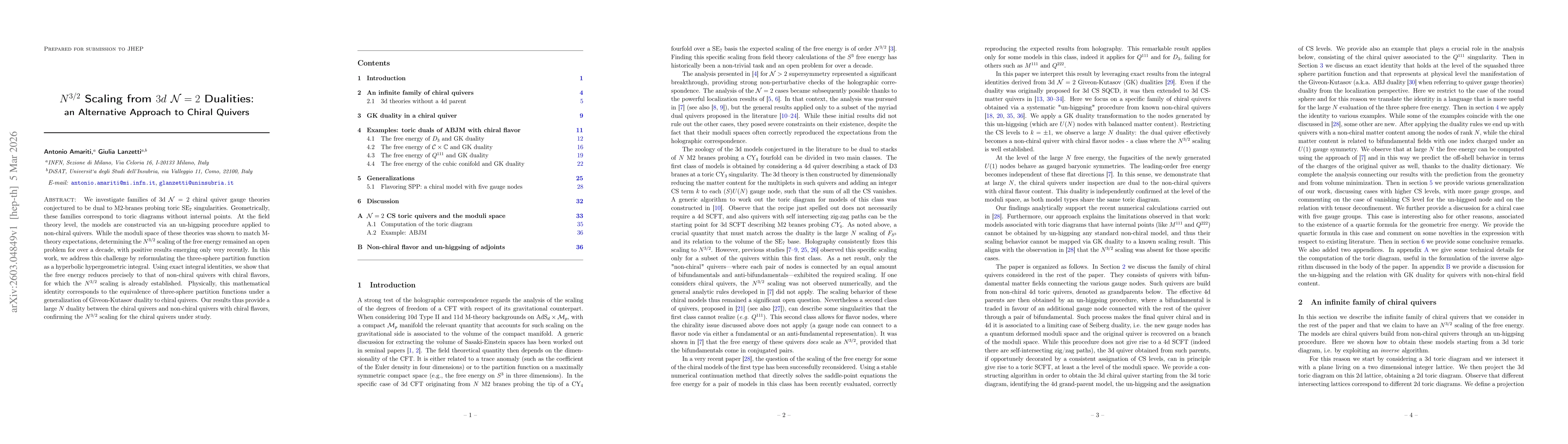 Thumbnail for $N^{3/2}$ Scaling from $3d$ $\mathcal{N}=2$ Dualities: an Alternative Approach to Chiral Quivers