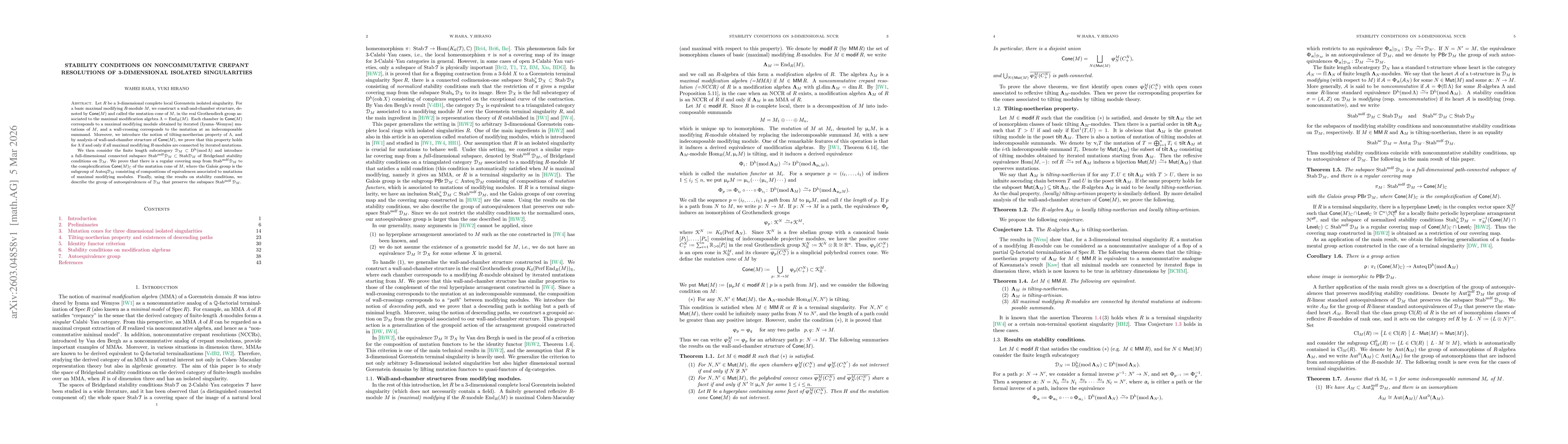 Thumbnail for Stability conditions on noncommutative crepant resolutions of 3-dimensional isolated singularities