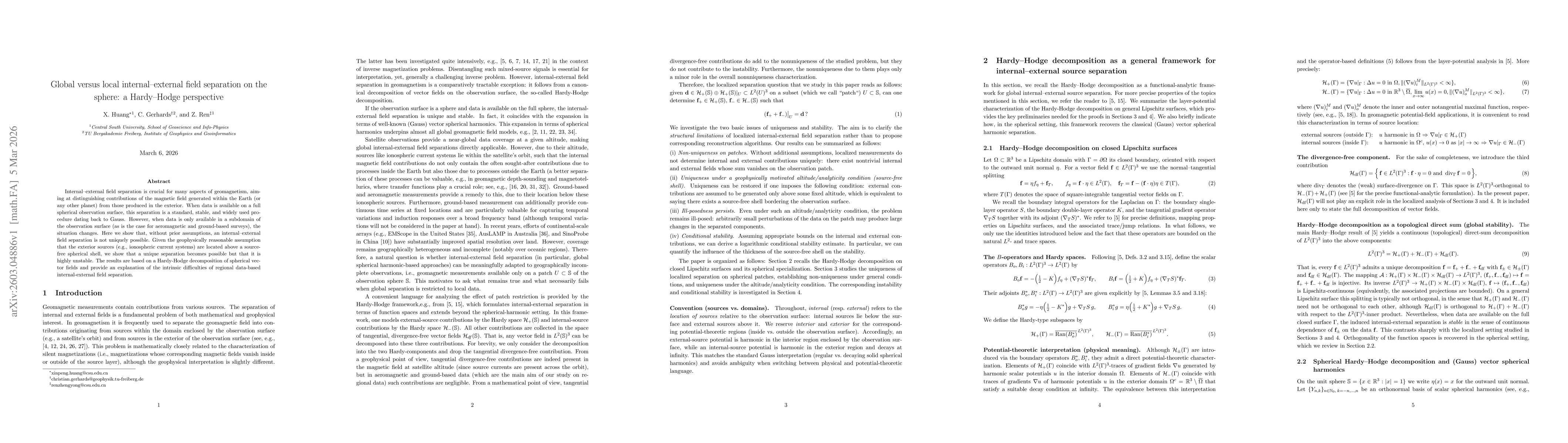 Thumbnail for Global versus local internal-external field separation on the sphere: a Hardy-Hodge perspective