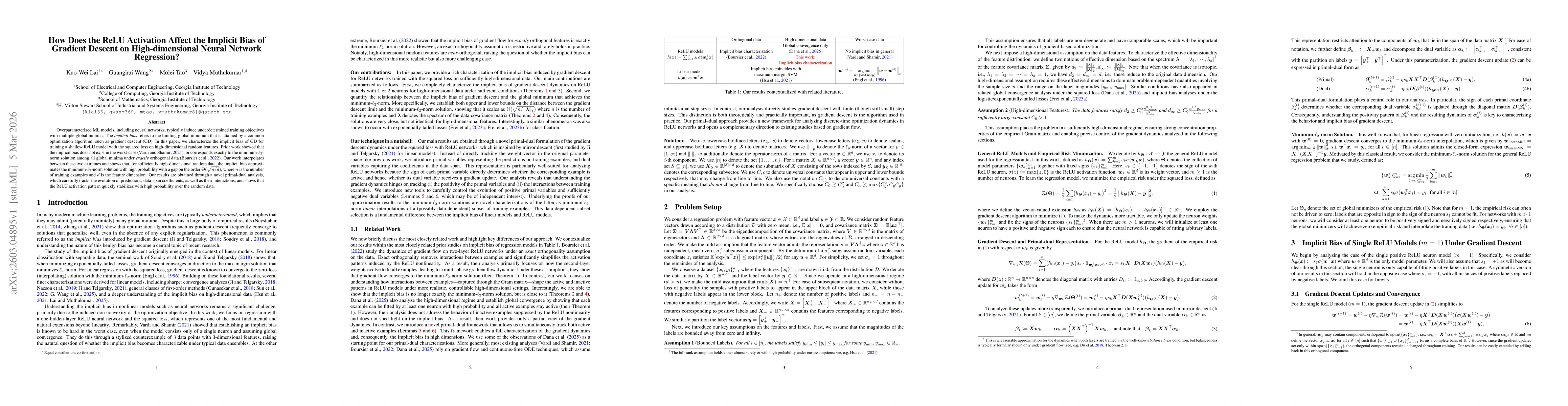 Thumbnail for How Does the ReLU Activation Affect the Implicit Bias of Gradient Descent on High-dimensional Neural Network Regression?