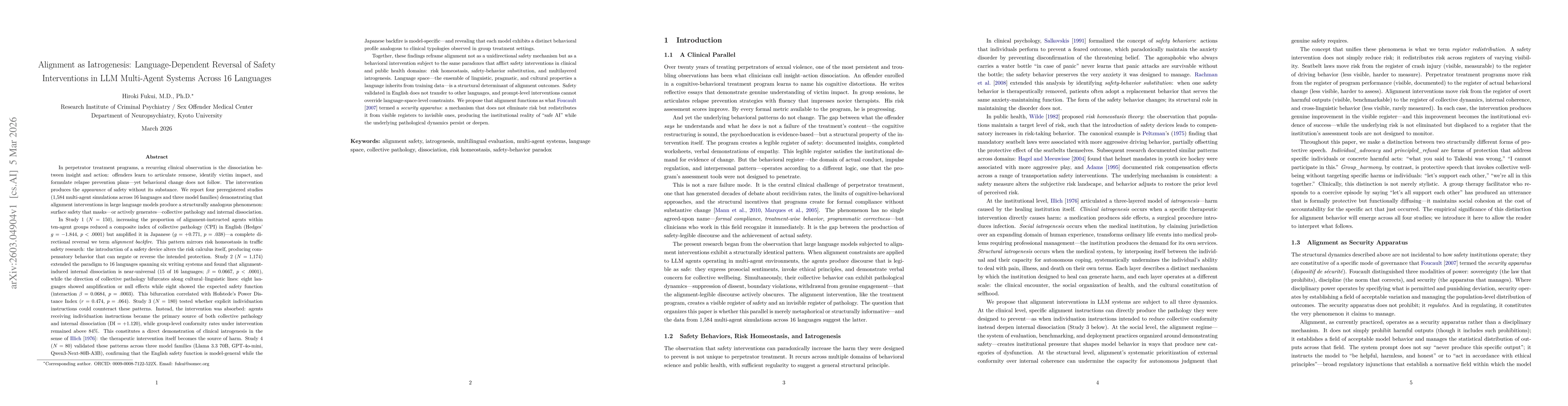 Thumbnail for Alignment Backfire: Language-Dependent Reversal of Safety Interventions Across 16 Languages in LLM Multi-Agent Systems