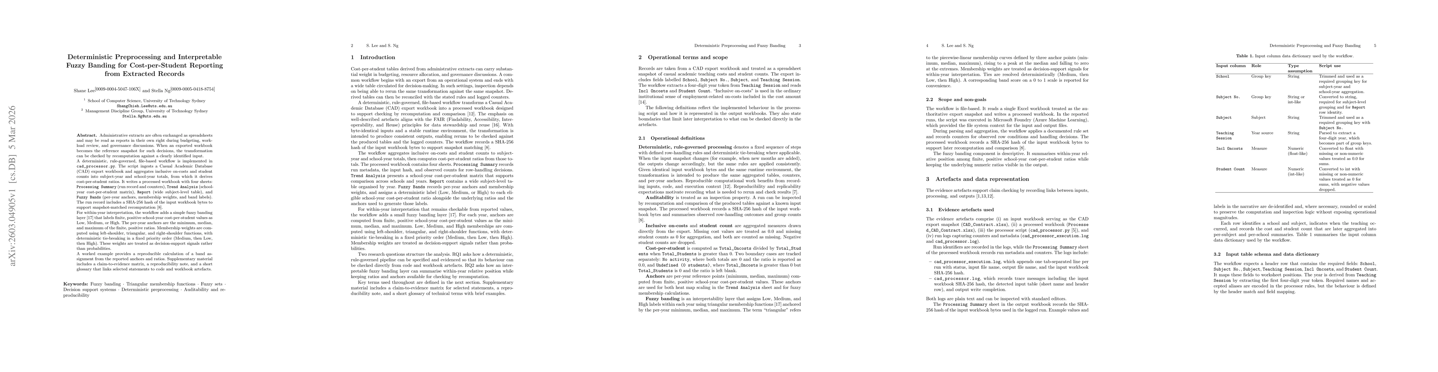 Thumbnail for Deterministic Preprocessing and Interpretable Fuzzy Banding for Cost-per-Student Reporting from Extracted Records