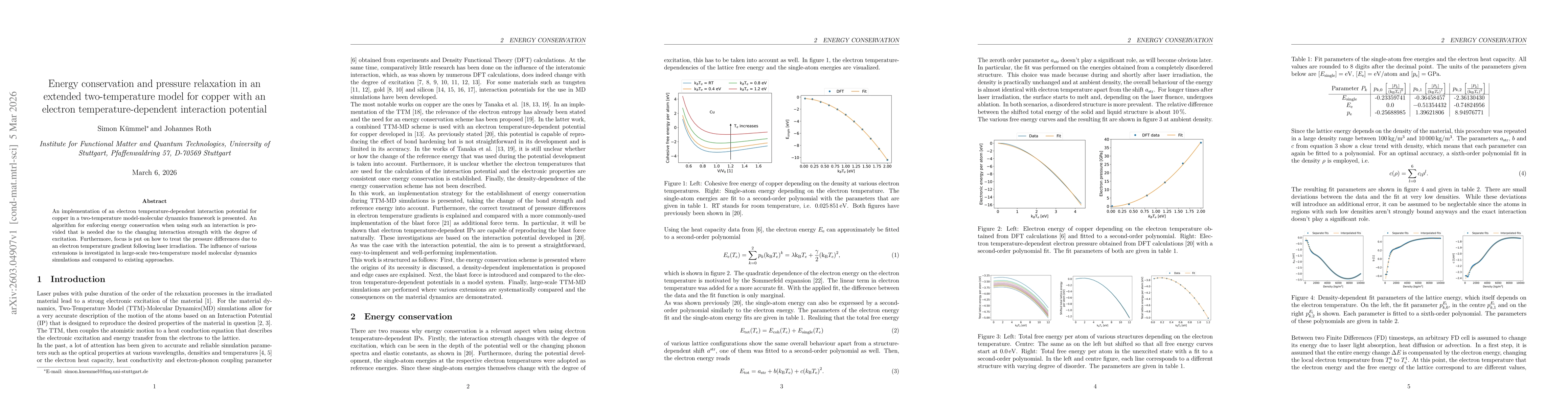 Thumbnail for Energy conservation and pressure relaxation in an extended two-temperature model for copper with an electron temperature-dependent interaction potential