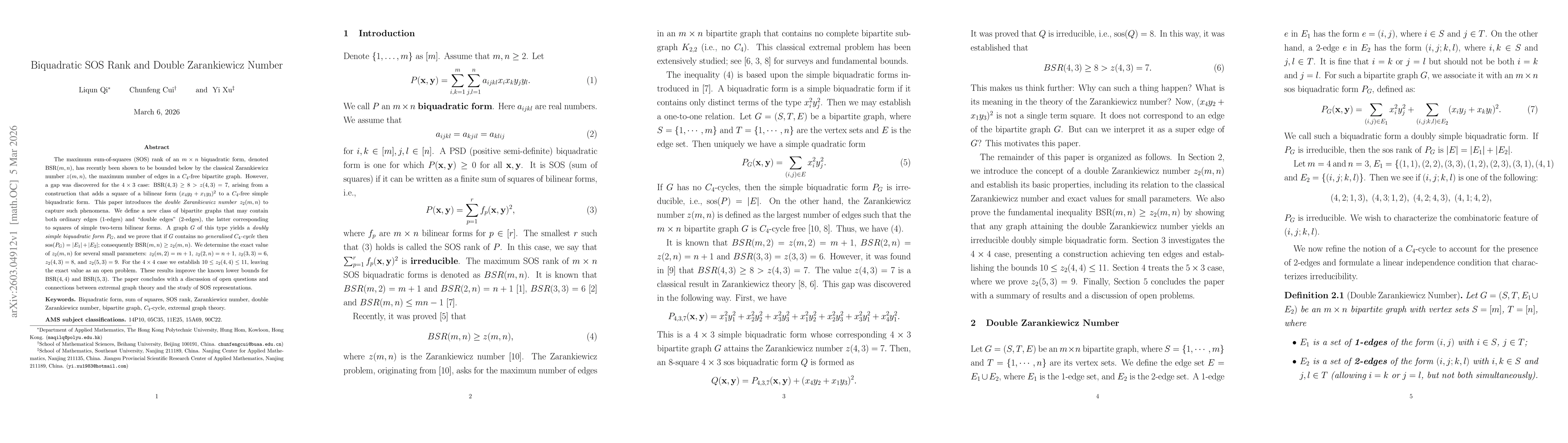 Thumbnail for Biquadratic SOS Rank and Double Zarankiewicz Number