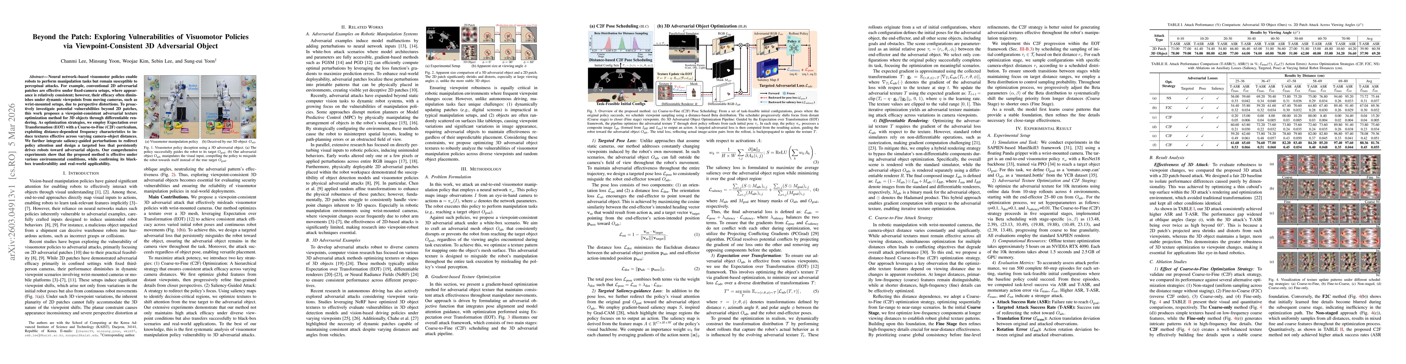 Thumbnail for Beyond the Patch: Exploring Vulnerabilities of Visuomotor Policies via Viewpoint-Consistent 3D Adversarial Object