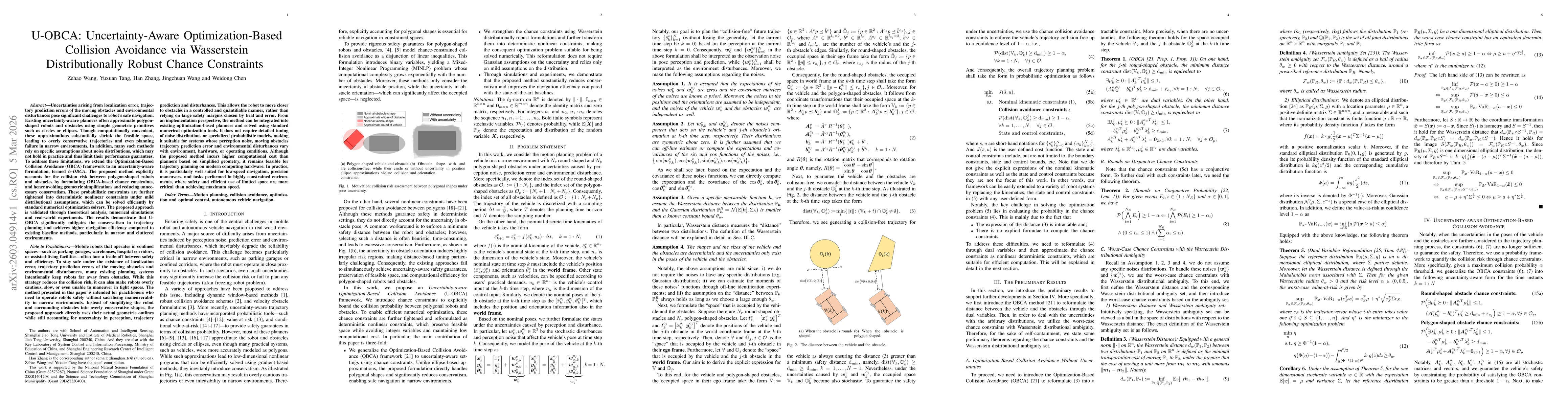 Thumbnail for U-OBCA: Uncertainty-Aware Optimization-Based Collision Avoidance via Wasserstein Distributionally Robust Chance Constraints