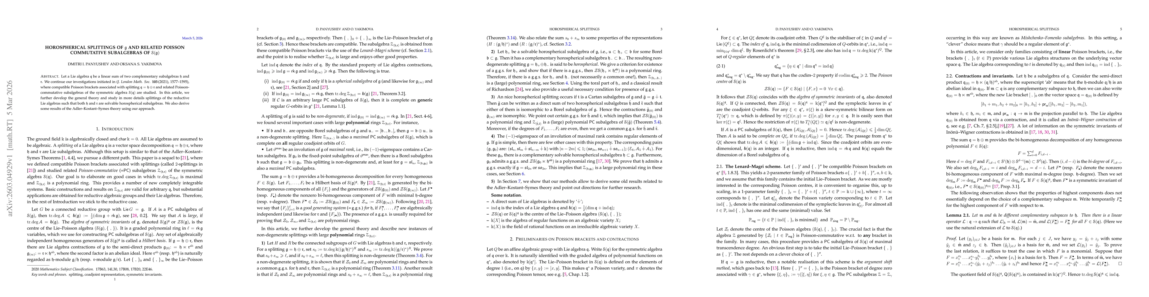 Thumbnail for Horospherical splittings of $\mathfrak g$ and related Poisson commutative subalgebras of $\mathcal S(\mathfrak g)$