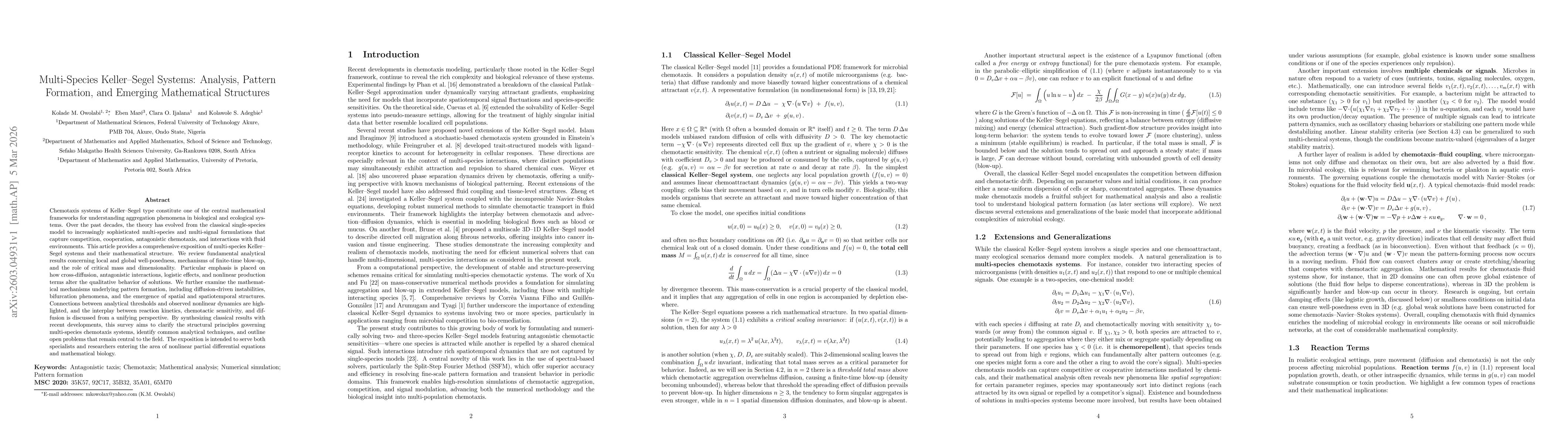 Thumbnail for Multi-Species Keller--Segel Systems: Analysis, Pattern Formation, and Emerging Mathematical Structures