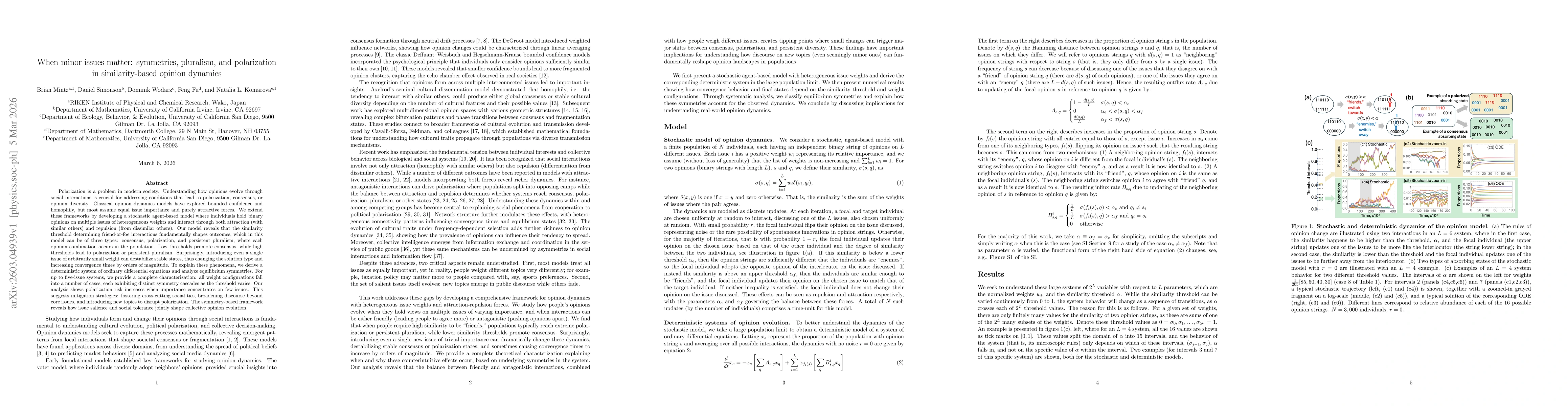 Thumbnail for When minor issues matter: symmetries, pluralism, and polarization in similarity-based opinion dynamics