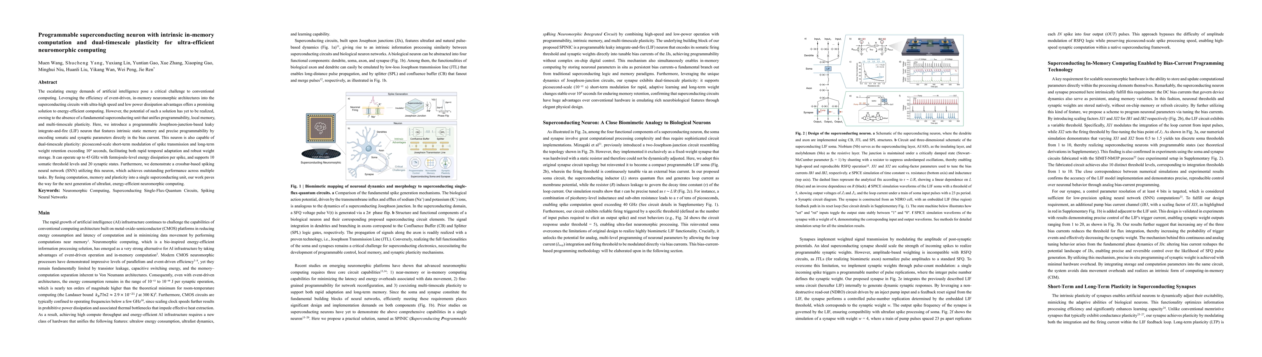 Thumbnail for Programmable superconducting neuron with intrinsic in-memory computation and dual-timescale plasticity for ultra-efficient neuromorphic computing