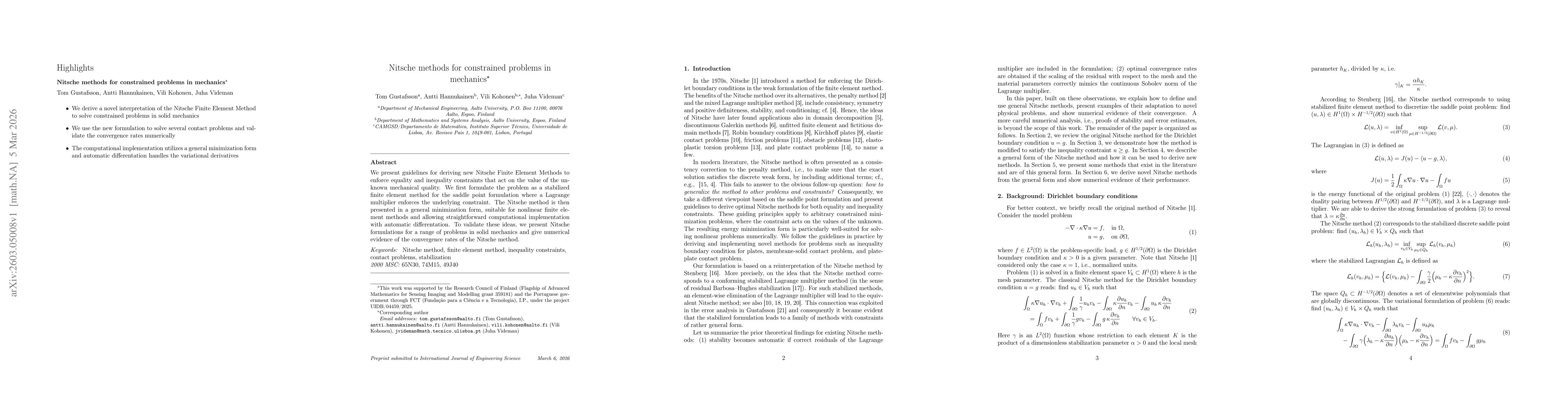 Thumbnail for Nitsche methods for constrained problems in mechanics