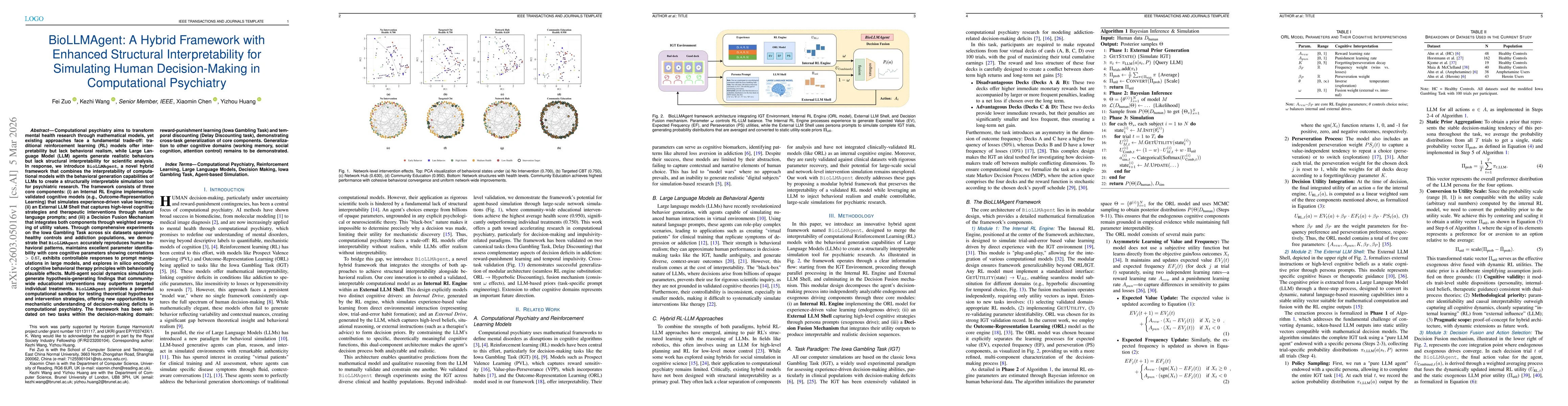 Thumbnail for BioLLMAgent: A Hybrid Framework with Enhanced Structural Interpretability for Simulating Human Decision-Making in Computational Psychiatry