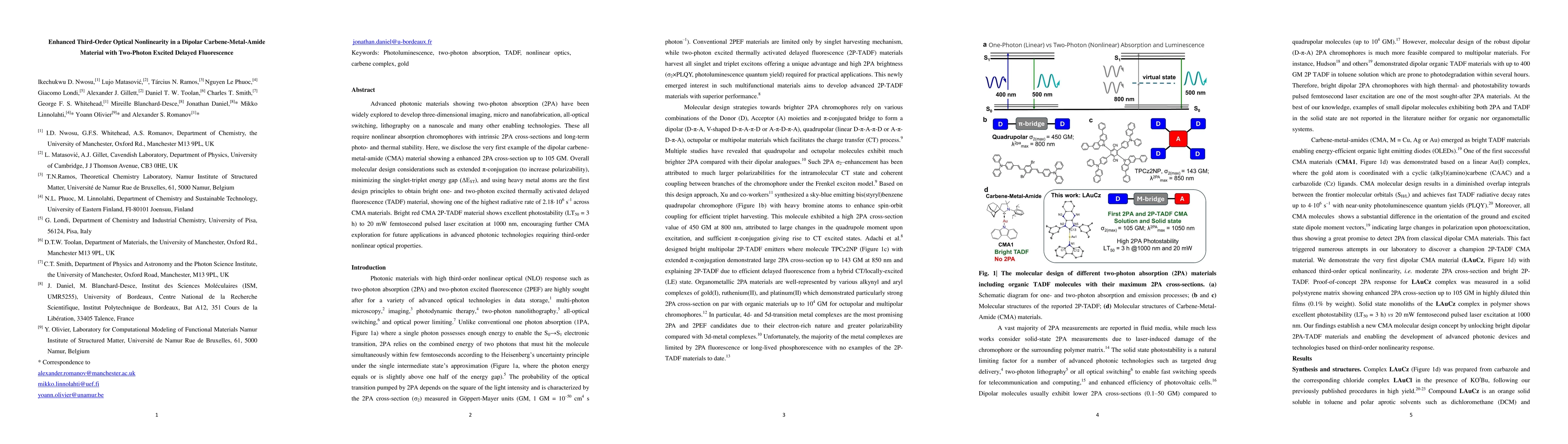Thumbnail for Enhanced Third-Order Optical Nonlinearity in a Dipolar Carbene-Metal-Amide Material with Two-Photon Excited Delayed Fluorescence