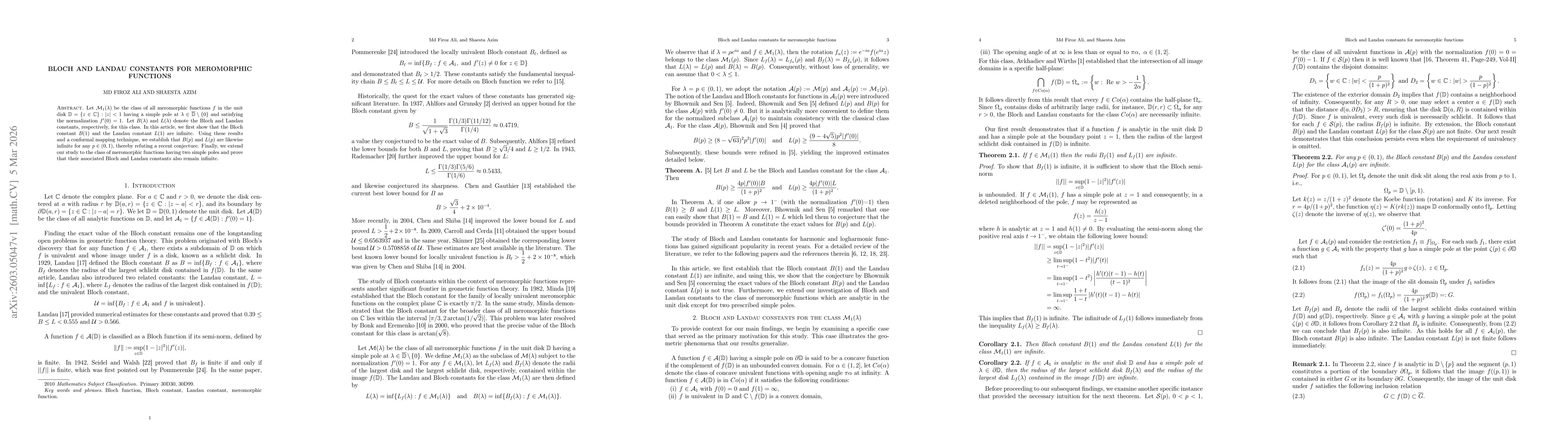 Thumbnail for Bloch and Landau constants for meromorphic functions