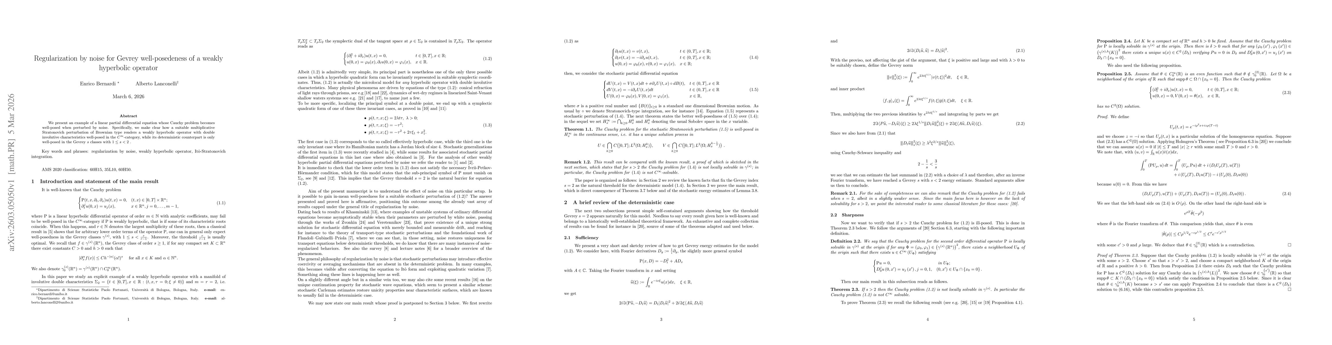 Thumbnail for Regularization by noise for Gevrey well-posedeness of a weakly hyperbolic operator