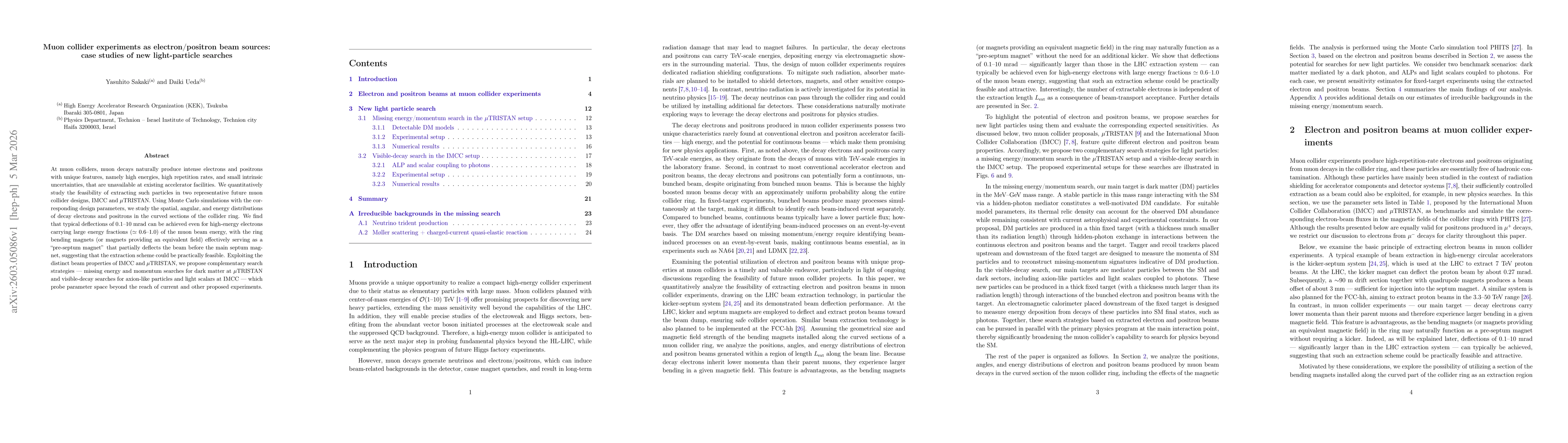 Thumbnail for Muon collider experiments as electron/positron beam sources: case studies of new light-particle searches