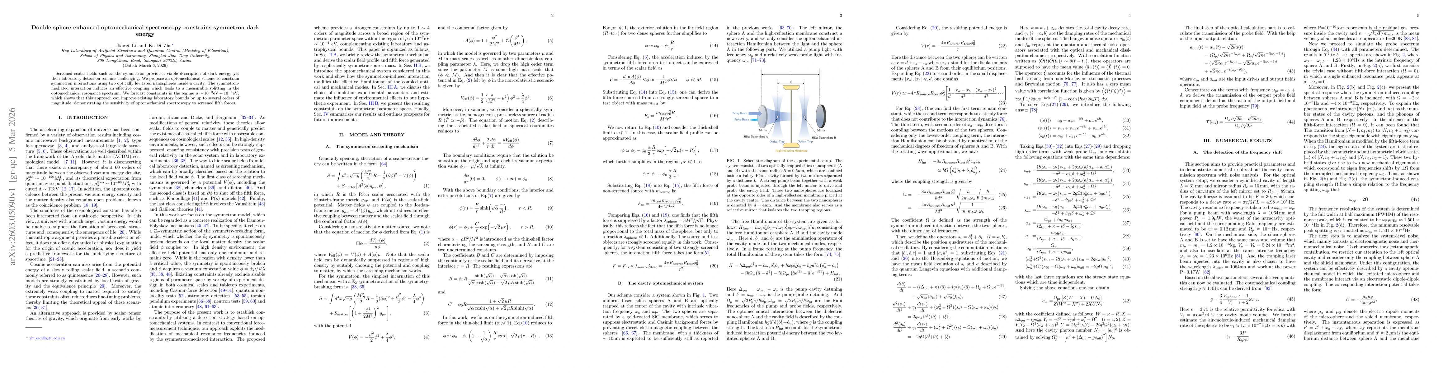 Thumbnail for Double-sphere enhanced optomechanical spectroscopy constrains symmetron dark energy