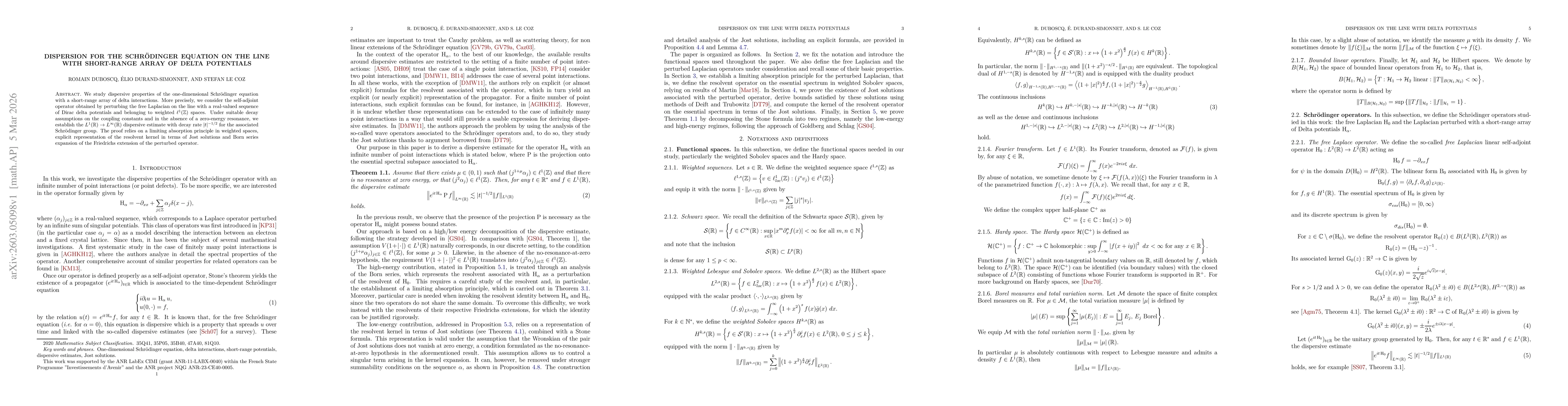 Thumbnail for Dispersion for the Schr{ö}dinger equation on the line with short-range array of delta potentials