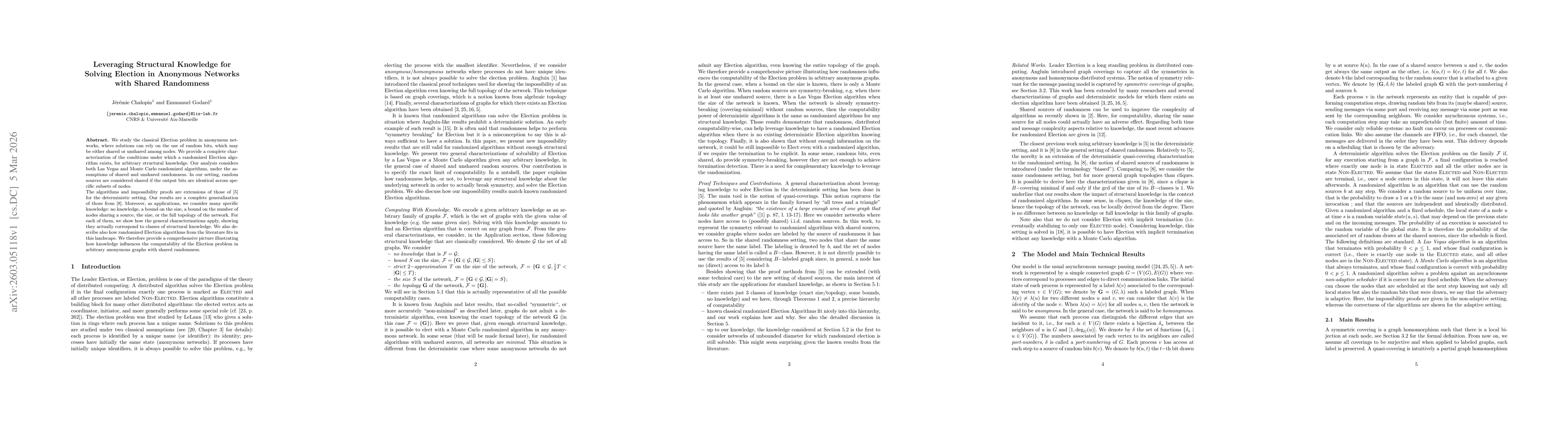 Thumbnail for Leveraging Structural Knowledge for Solving Election in Anonymous Networks with Shared Randomness