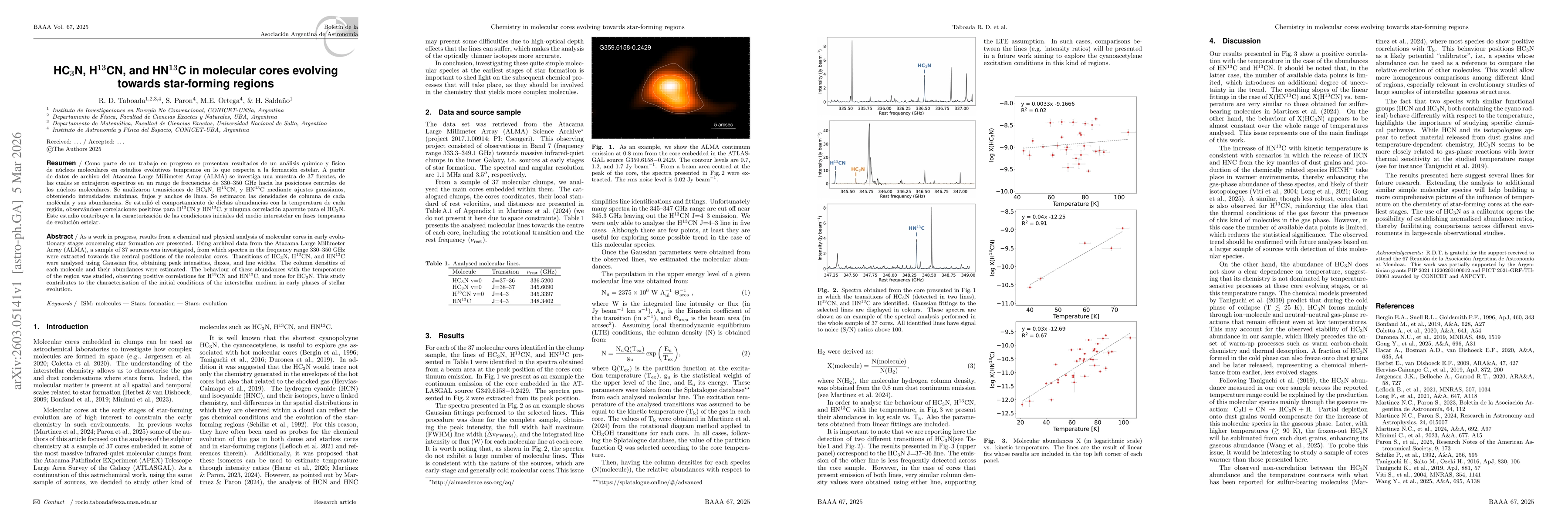 Thumbnail for HC$_3$N, H$^{13}$CN, and HN$^{13}$C in molecular cores evolving towards star-forming regions