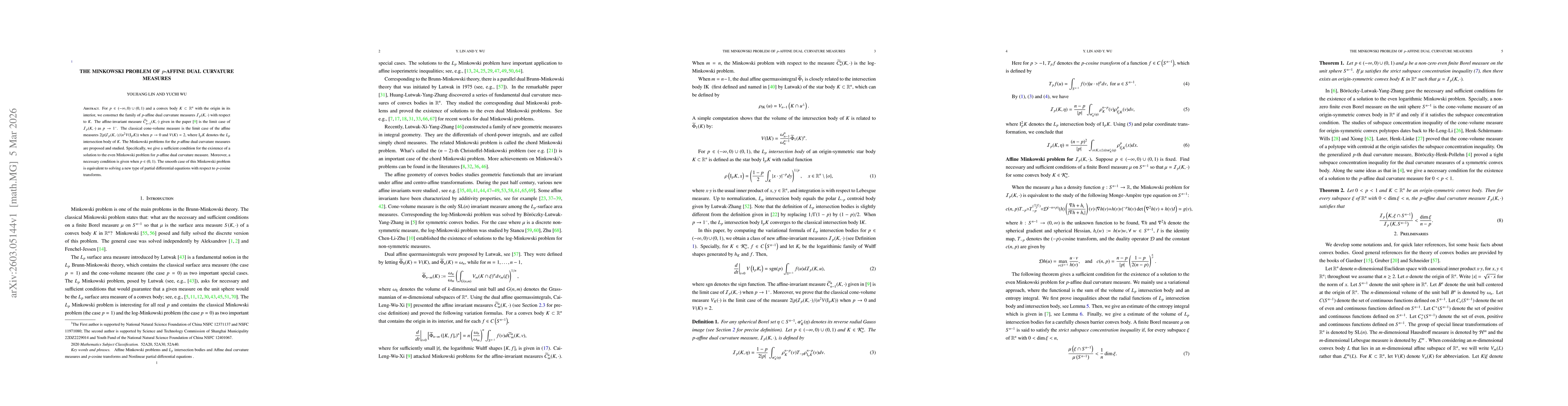 Thumbnail for The Minkowski problem of $p$-affine dual curvature measures