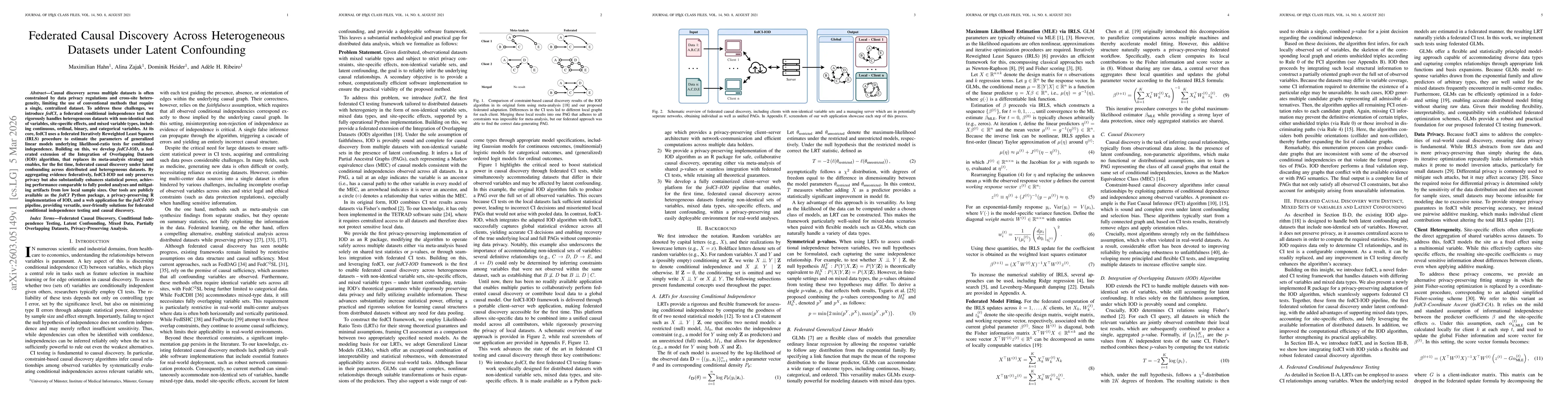 Thumbnail for Federated Causal Discovery Across Heterogeneous Datasets under Latent Confounding