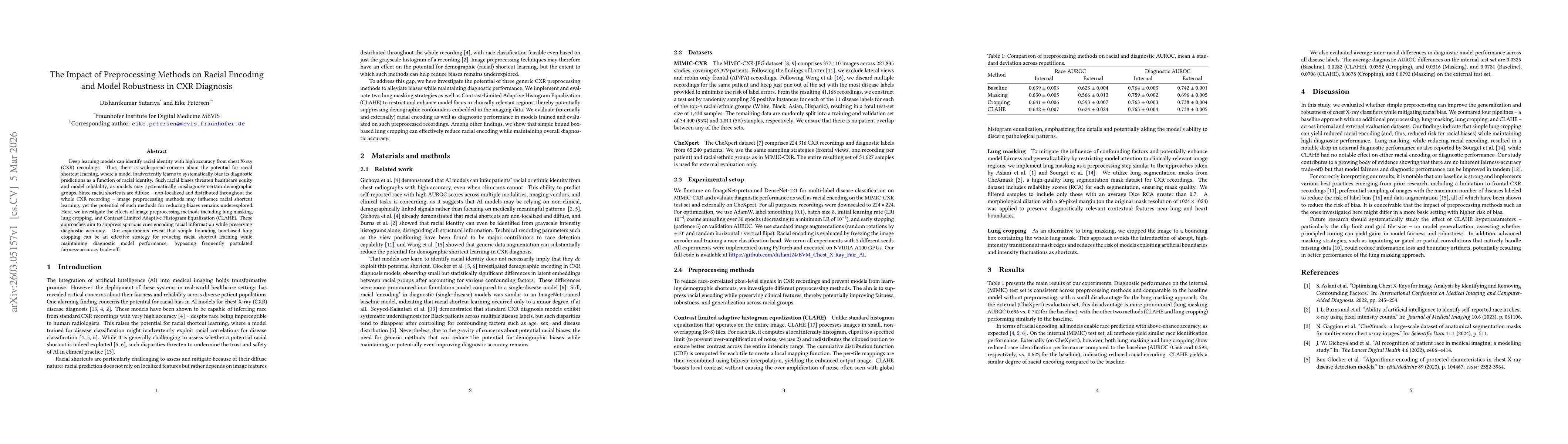Thumbnail for The Impact of Preprocessing Methods on Racial Encoding and Model Robustness in CXR Diagnosis