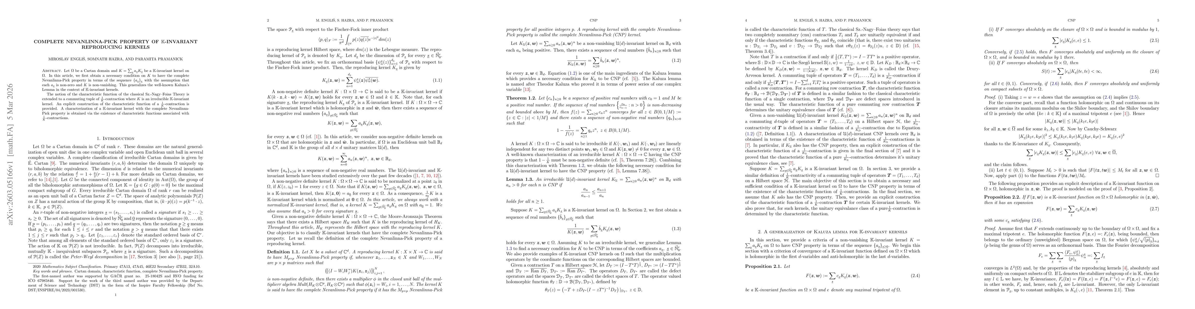 Thumbnail for Complete Nevanlinna-Pick property of $\mathbb K$-Invariant Reproducing Kernels